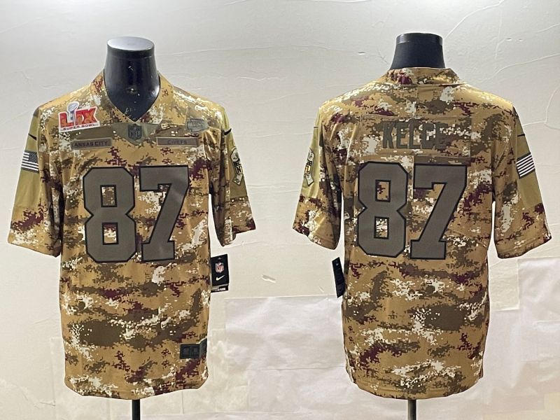Men Kansas City Chiefs #87 Kelce Camo 2025 Nike Olive Salute To Service Limited NFL Jersey style 3